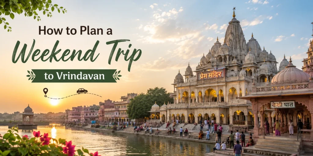 Weekend trip to Vrindavan featuring Prem Mandir, Keshi Ghat, and the spiritual atmosphere of the holy town.