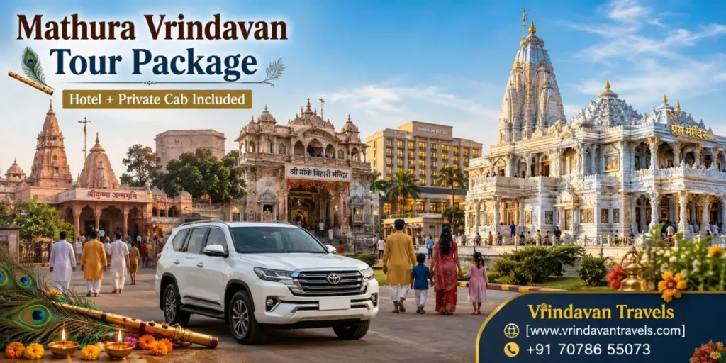Mathura Vrindavan Tour Package with Hotel and Private Cab featuring Krishna Janmabhoomi, Banke Bihari Temple and Prem Mandir